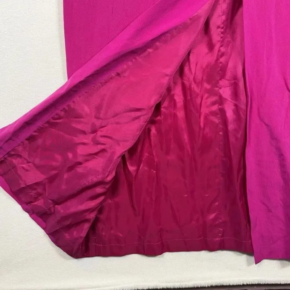 Vintage 90s Liz Claiborne Night Silk Maxi Dress Fuchsia Pink Size 8 Criss Cross